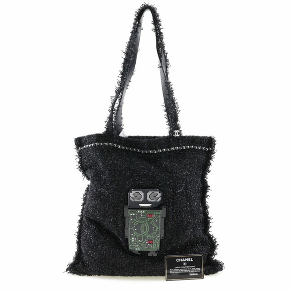 CHANEL Robot Tote Bag Cocomark Tweed Black/Silver Hardware Unisex - Picture 10 of 10